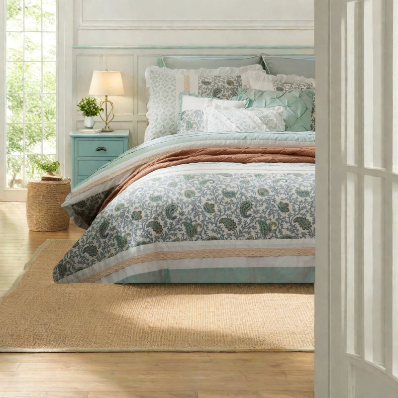 Farmhouse Chic Bedding Sets, Cotton Comforter, Shabby Elegant