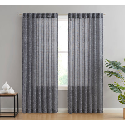 Huttonsville Textured Slub Faux Linen Semi-Sheer Rod Pocket Curtain Panels, 2 Panels
