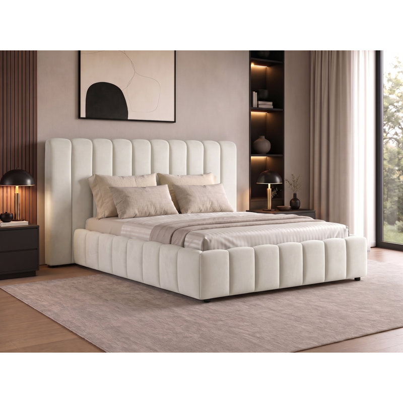 Lit plateforme tapissier Angel, King, Cream