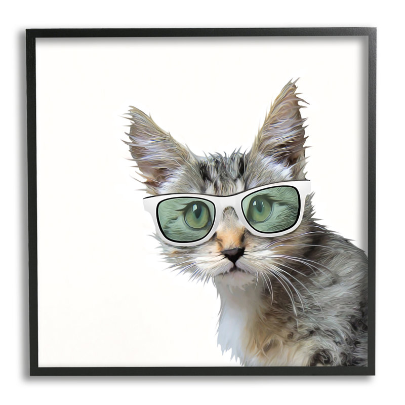 Portrait de lunettes de soleil amusant - Impression, H 12 po x l 12 po x P 1,5 po, Giclée encadrée noir minuit