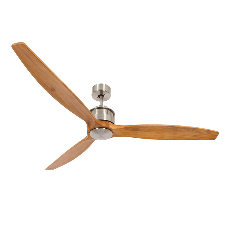 60in 3-Blades Indoor Ceiling Fan with Remote Control, Brushed Chrome/Teak