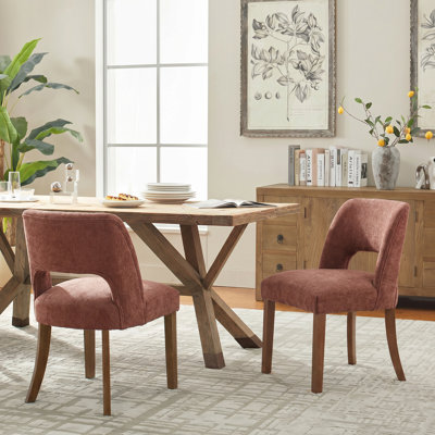 Upholstered Side Dining Chairs with Wood Legs Set of 2