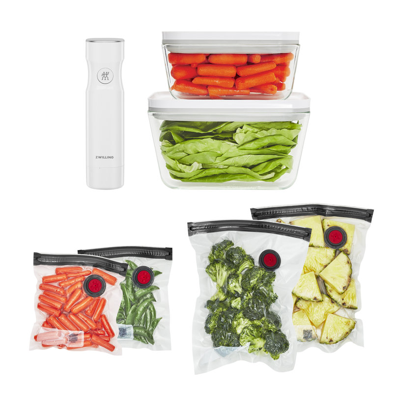 ZWILLING Fresh & Save 7-Piece Vacuum Sealer Machine Starter Set, Sous Vide Bags, Meal prep, Airtight Food Storage Containers Glass