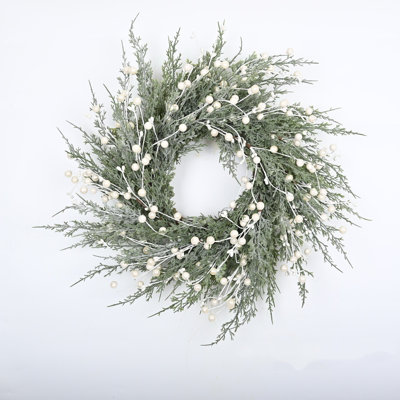 22" Artificial Farmhouse Greenery Cypress Blossoms Cluster Berry Christmas Day Winter Wreath For Front Door
