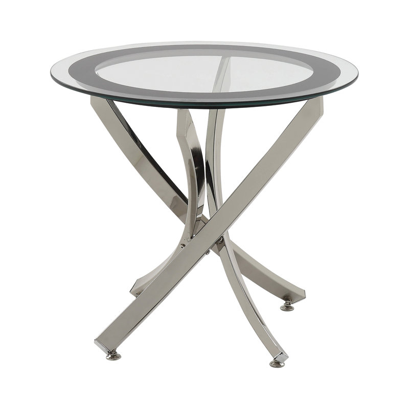 Table de bout ronde Sabatina avec plateau en verre en chrome et noir