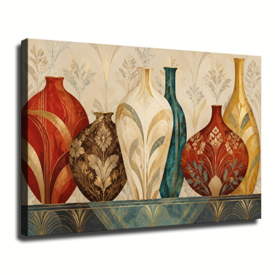 Art Deco Vases Red Gold Teal Still Life Canvas Wall Art
