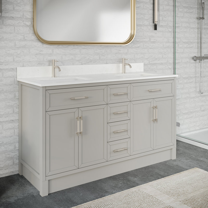 Ensemble de meuble-lavabo double en bois massif l 60 po x P 22 po Blakely II, Gris essentiel, 60"