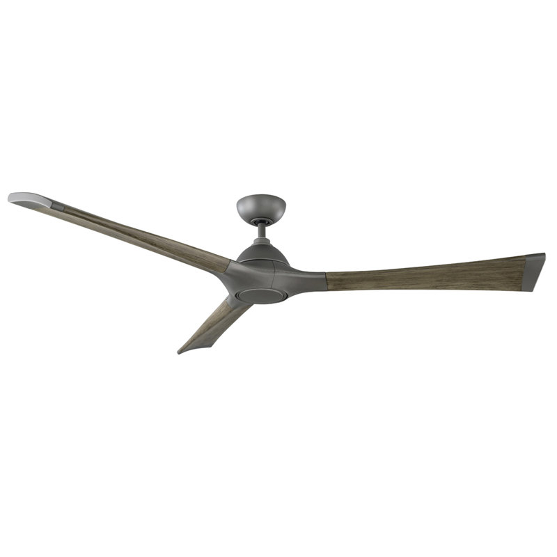 72" Woody 3 - Blade Outdoor Smart Propeller Ceiling Fan with Light Kit Included, Matte Black/Distressed Koa, 60", 3000K