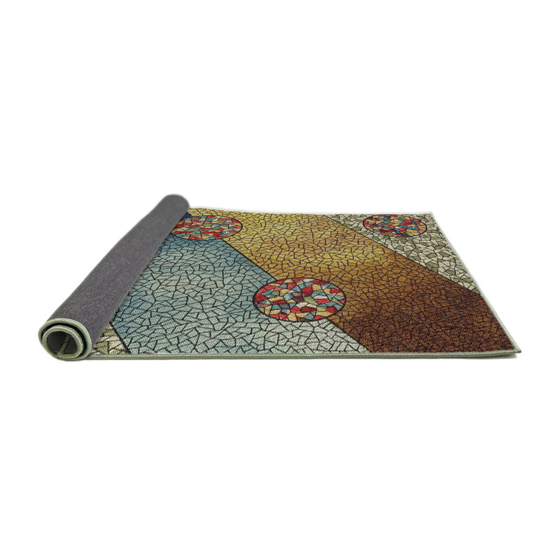 Tapis vert/jaune/brun à motifs Crafa, Rond 4 pi