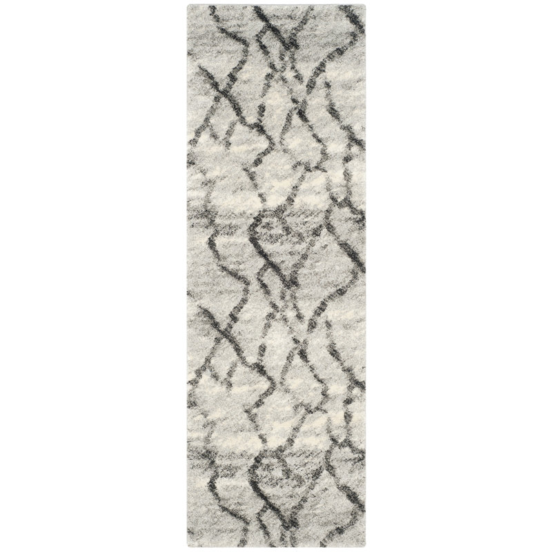 Tapis abstrait Retro 2144 Performance, Tapis de couloir 2 pi 3 po x 7 pi, Gris