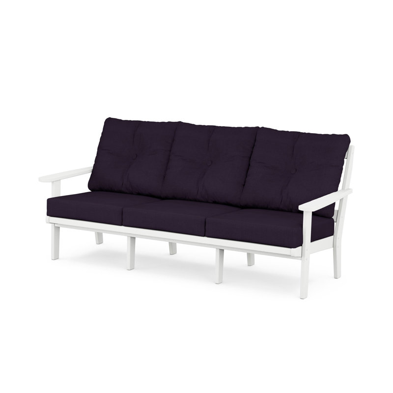 Lakeside Mission Deep Seating Sofa, White, Navy Linen