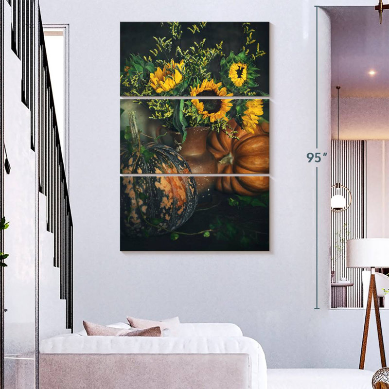 Harnek, citrouille et tournesols, H 32 po x l 20 po