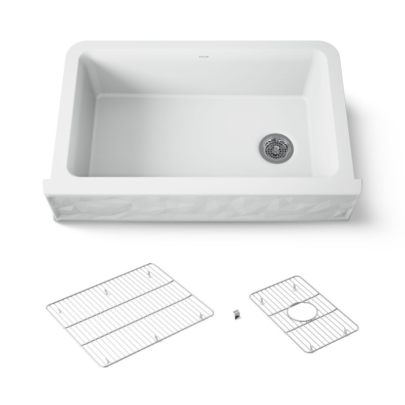 Cairn Undermount Single-Bowl Farmhouse Kitchen Sink, Matte White, Faceted