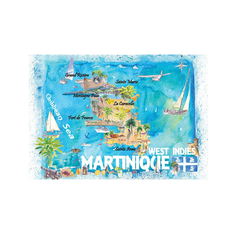 Martinique Antilles Illustrated Caribbean Map With Highlights Of West Indies Island Dream by Markus & Martina Bleichner - Wrapped Canvas Gallery-Wrapped Canvas Giclée