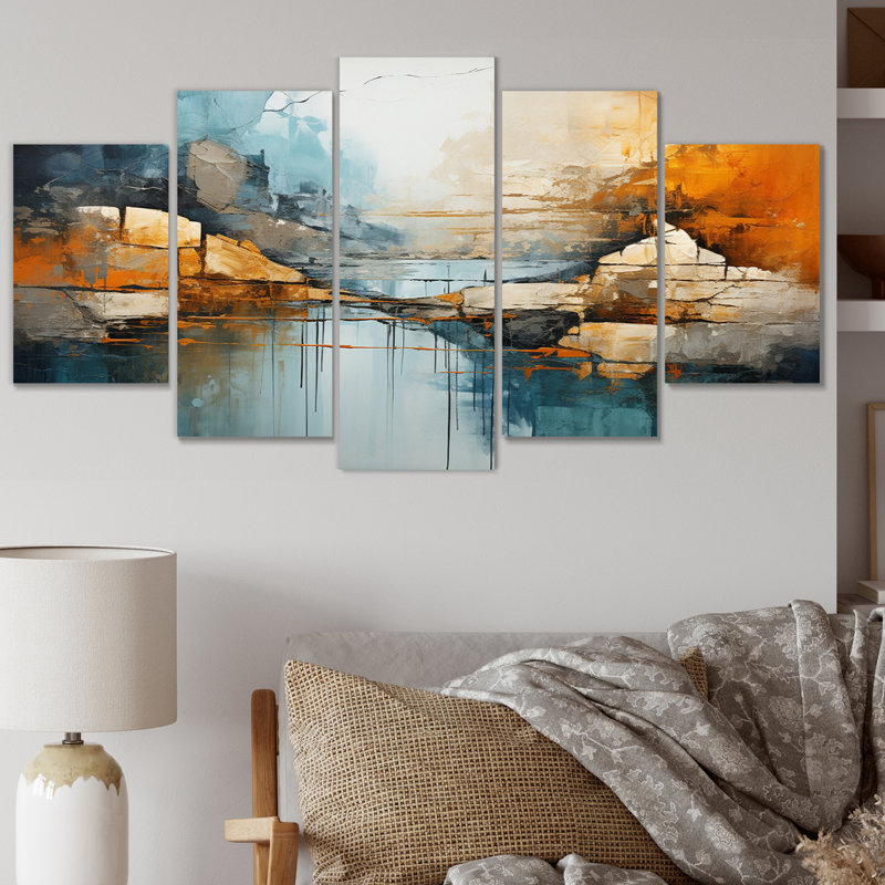  «River Flowing Waters Collage I - Reproduction d'art sur toile moderne - 5 panneaux