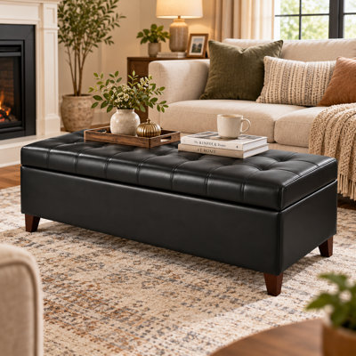 Loggins Faux Leather Upholstered Bench with Flip Top