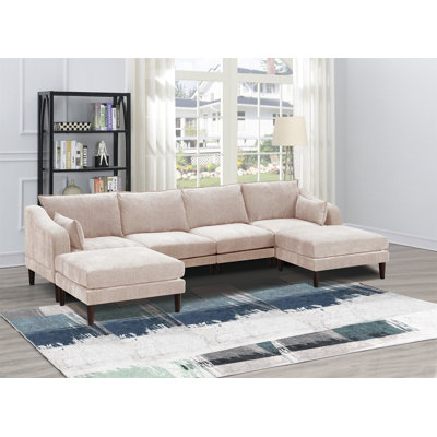 Modern Modulaire 6 pièces Modulaire Ensemble de chaises sans accoudoirs Un fauteuil avec repose-pieds et canapé en forme de U Mobilier de salon