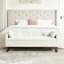 Banquette de lit coffre moderne capitonnée de 162 cm avec dossier, coussins cylindriques en chenille, gris pâle-1801043833
