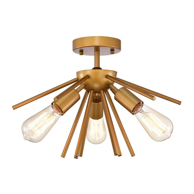Plafonnier semi-encastré 3 lumières 17 po, Or mat