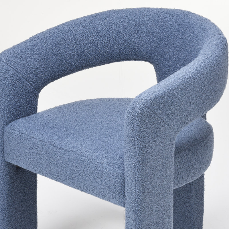 Modern Boucle Upholstered Armchair, Blue