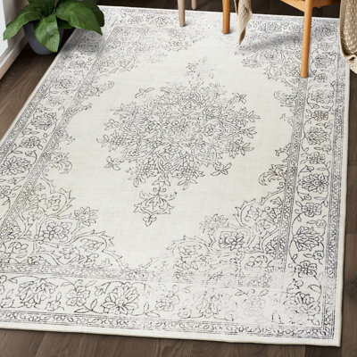Sabrenna Paige Distressed Ivory Machine Washable Area Rugs