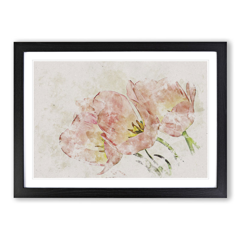 Pink Tulip Art - Picture Frame Painting Print, 62cm H x 87cm W x 2cm D, Black Framed