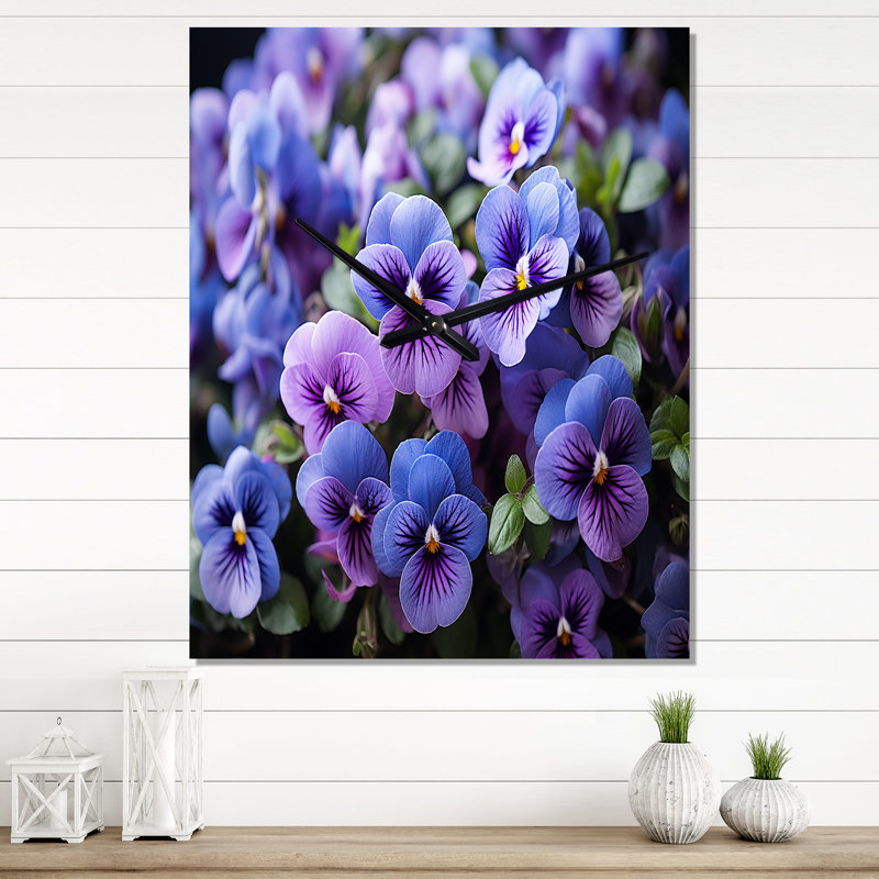 Horloge murale moderne mauve Pansies, Très grand