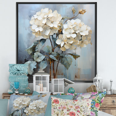Blue Hydrangea Blooms In Gray Tone - Hydrangea Framed Art