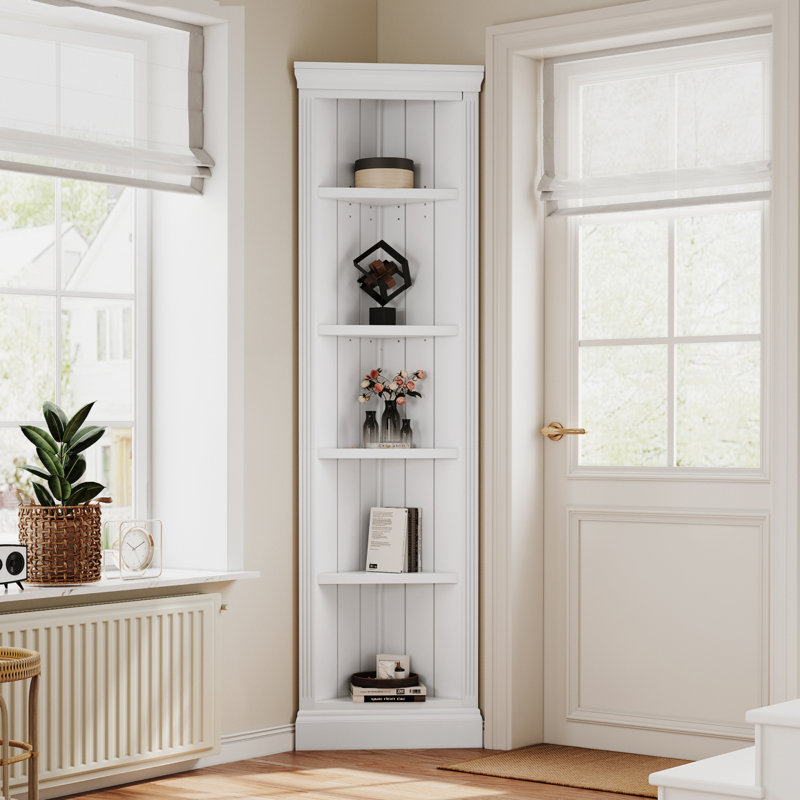 Étagère d'angle moderne de 83,4 po de hauteur, bibliothèque d'angle à 5 niveaux, étagère de rangement sur pied, présentoir de plante à angle ouvert pour petit espace de salon, coin mural, bureau à domicile