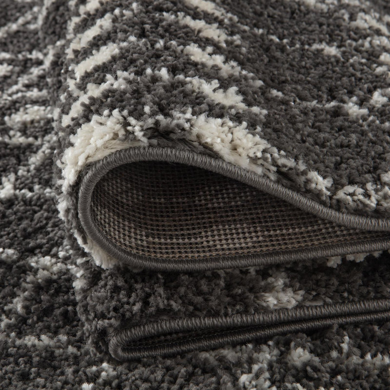Moroccan Shaggy Collection Rugs Tangier Design in Dark Grey/Ivory, Rectangle 180 x 270 cm