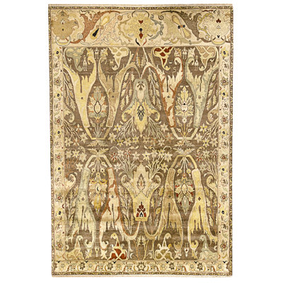 Hand Knotted Wool Area Rug in Brown And Ivory