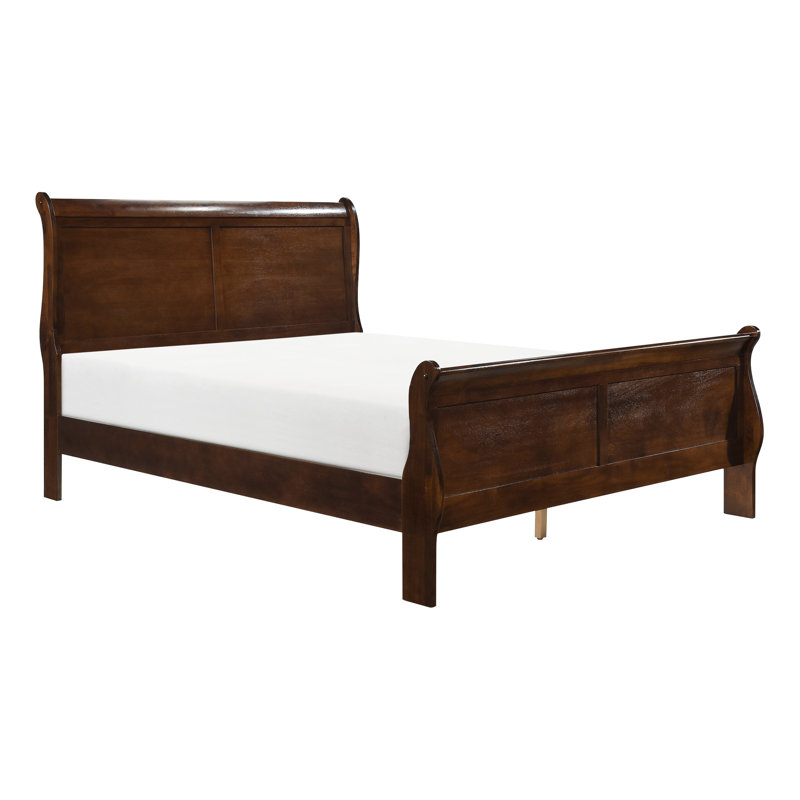 Lit double en cerisier brun, meubles en bois de style traditionnel pour un sommeil paisible et rafraîchissant, Lit double