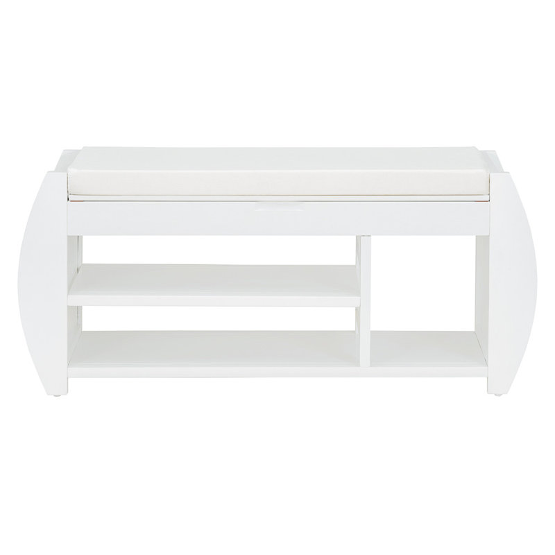 Retro Multifunctional Shoe Storage Bench With Cushion And Curved Side Panel, Antique White