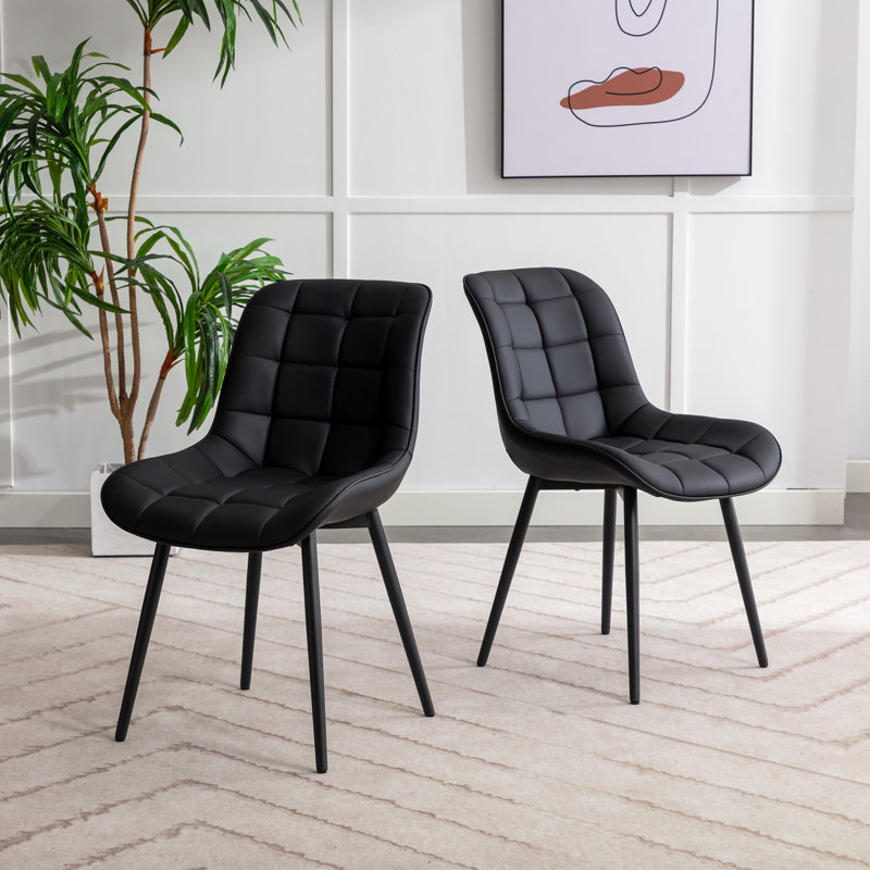 Seferina Leather Dining Chairs Set of 2 – Modern Upholstered Kitchen Side Chairs with Sturdy Metal Legs, Mid-Century Design for Dining Room, Restaurant & Office