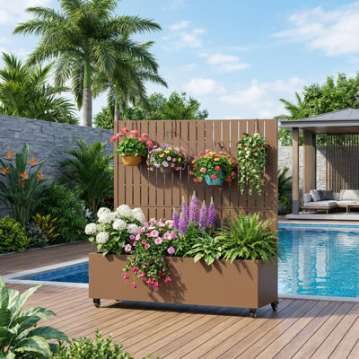 Metal Planter Box with Trellis with Wheels