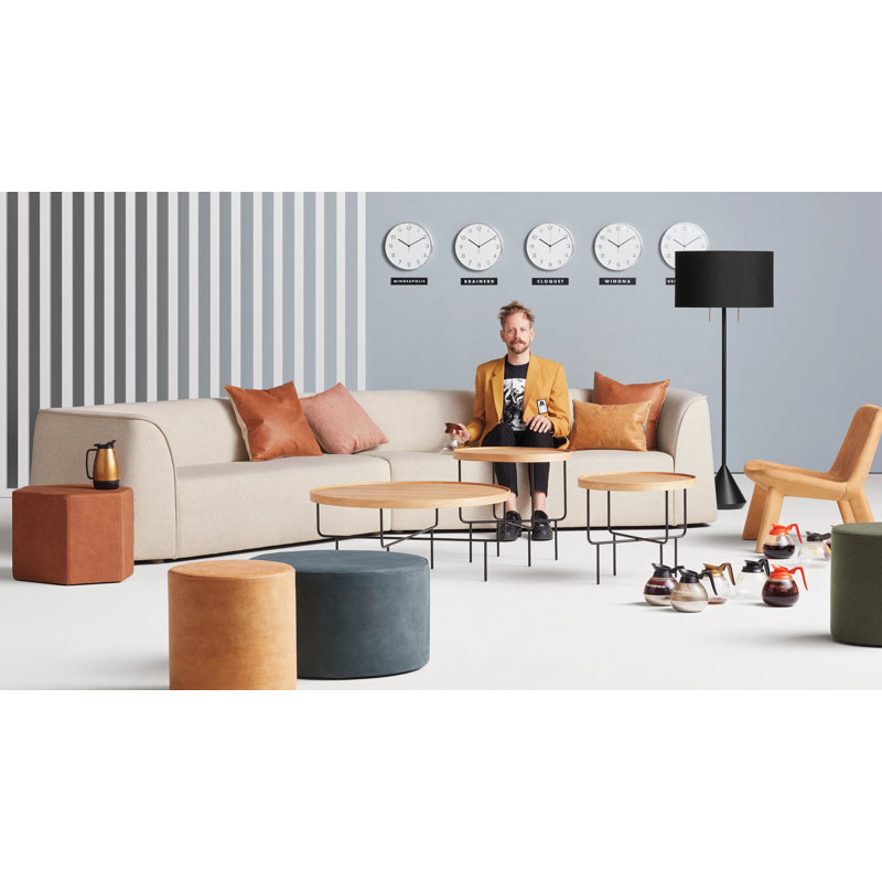 Bumper Round Ottoman, Terracotta Genuine Leather
