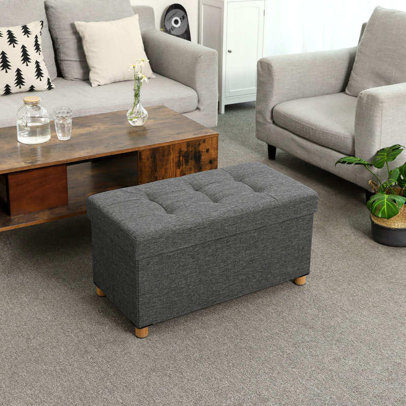Westerham 76cm Wide Rectangle Solid Colour Ottoman with Storage, Oak, Dark Grey
