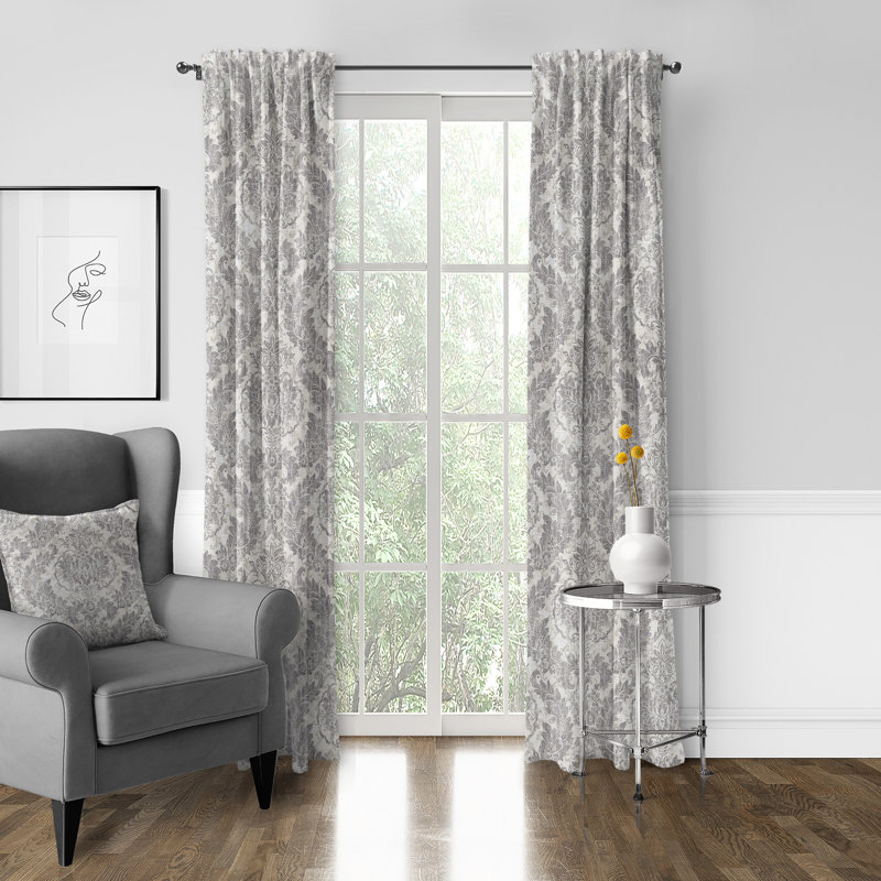 Bordeau Linen Damask Room Darkening Rod Pocket Single Curtain Panel, 50" W x 108" L, Blush