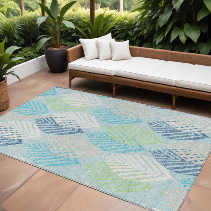 Tapis intérieur / extérieur lavable floral bleu sarcelle 9 pi x 12 pi HomeRoots