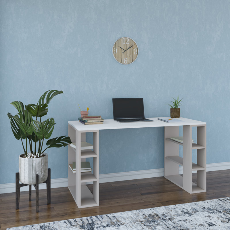 Simonson 3 Tier Modern Desk, White/Light Mocha