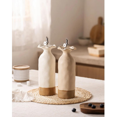 20 oz ceramic oil bottle for kitchen use, soy sauce dispenser, opaque glass with gravity nozzle leak proof protection to reduce oxidation (white)