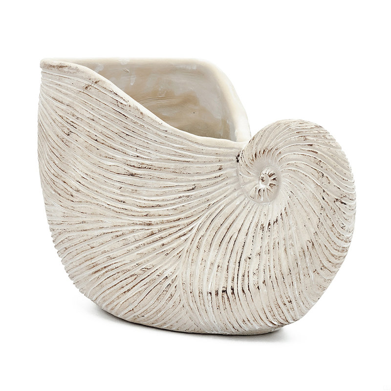 Sand And Cement Nautilus Shell Planter, 7.7" H x 11.5" W x 6.7" D