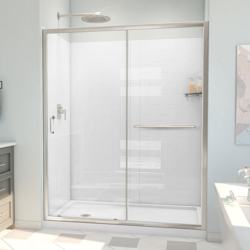 60" W x 30" D x 78" H Semi-Frameless Rectangle Shower Kit, Brushed Nickel