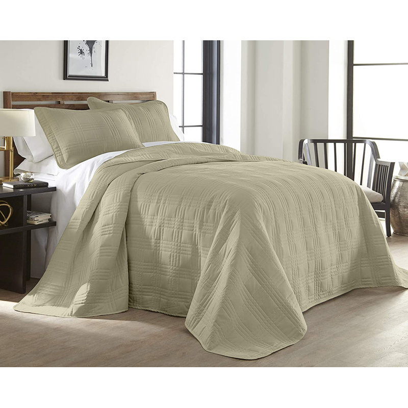 Lightweight Microfiber Reversible 3 Piece Coverlet / Bedspread Set, King Bedspread + 2 King Shams, Khaki