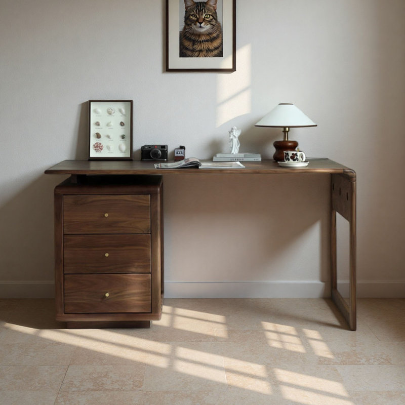 Bureau en noyer massif avec rangement, H 29,5 po x l 55,1 po x P 27,6 po