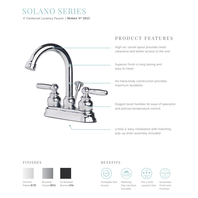 Two Handle Centerset Lavatory Faucet with Drain Assembly, Brushed Nickel