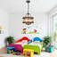 Luminaire de lustre de style campagnard, plafonnier rétro en bois et en métal avec chaîne réglable, luminaire suspendu tambour rustique à 3 lumières pour le vestibule de la salle à manger
