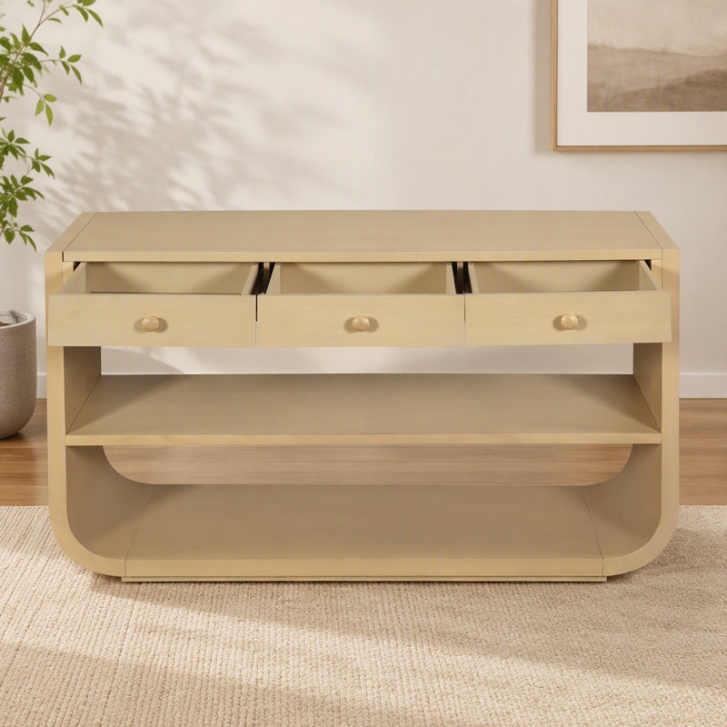 Console en bois avec tiroirs et tablettes, Natural, Natural, Natural
