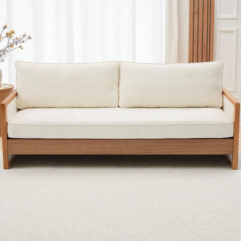 Canapé à trois places moderne de 77,8 po de largeur, revêtement en chenille douce avec accoudoirs en bois massif, canapé de canapé de style américain pour le salon, dossier rembourré et siège à ressorts ensachés