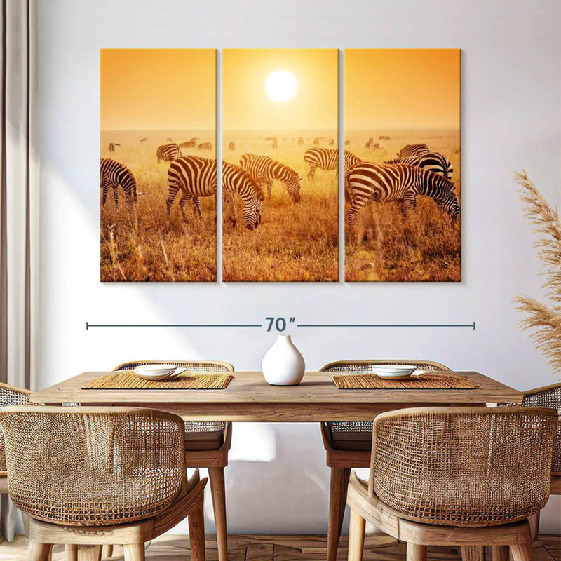 Brampt Zebra Herd Sunset, 42" H x 65" W